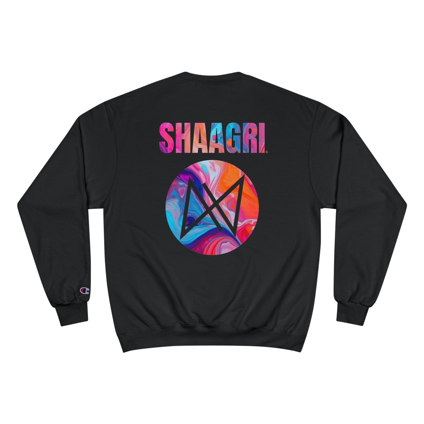 Shaagri Logo Sweatshirt - Colorful Tie-Dye Back Print Champion Crewneck