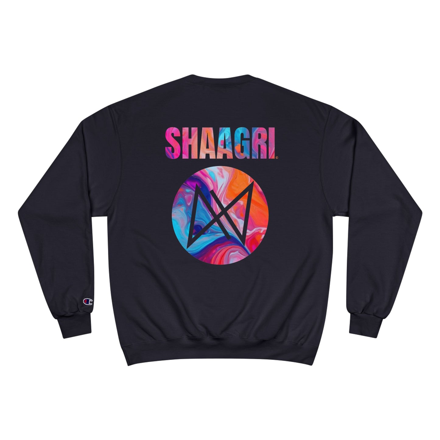Shaagri Logo Sweatshirt - Colorful Tie-Dye Back Print Champion Crewneck