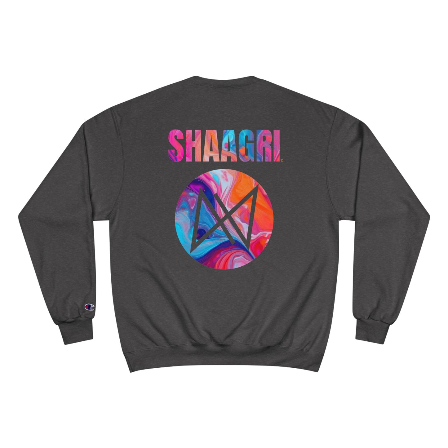 Shaagri Logo Sweatshirt - Colorful Tie-Dye Back Print Champion Crewneck